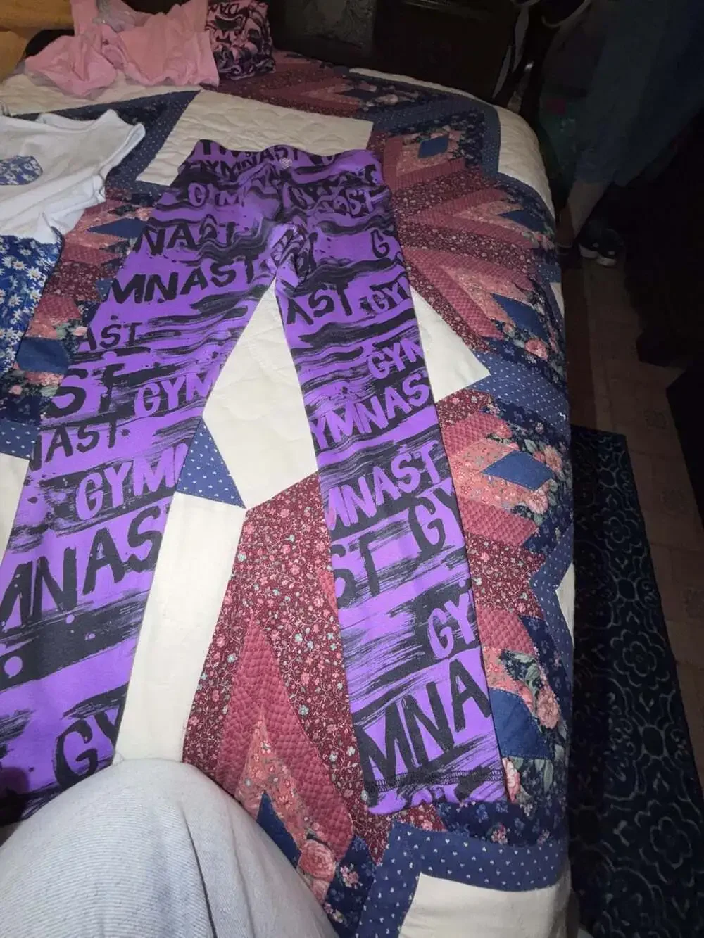 Justice Girls Gymnast Print Purple Leggings size 7/8